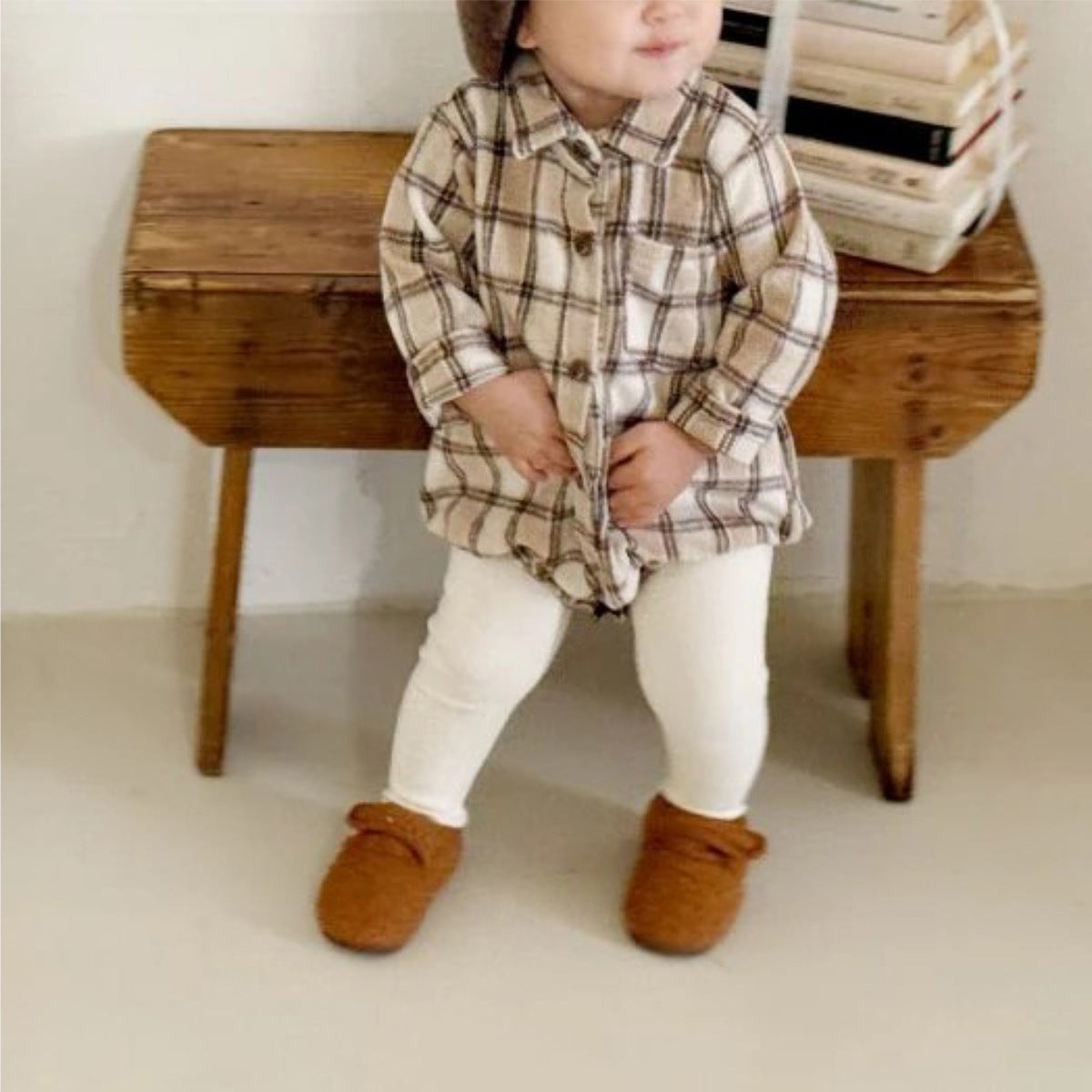 長袖ロンパース 長袖ロンパース チェック シャツ襟 ボディスーツ【mh0011633】