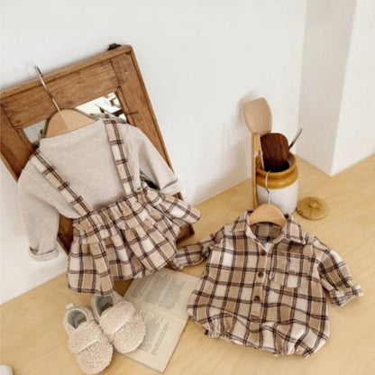 長袖ロンパース 長袖ロンパース チェック シャツ襟 ボディスーツ【mh0011633】