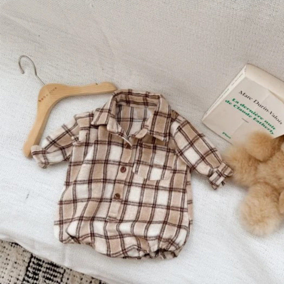 長袖ロンパース 長袖ロンパース チェック シャツ襟 ボディスーツ【mh0011633】