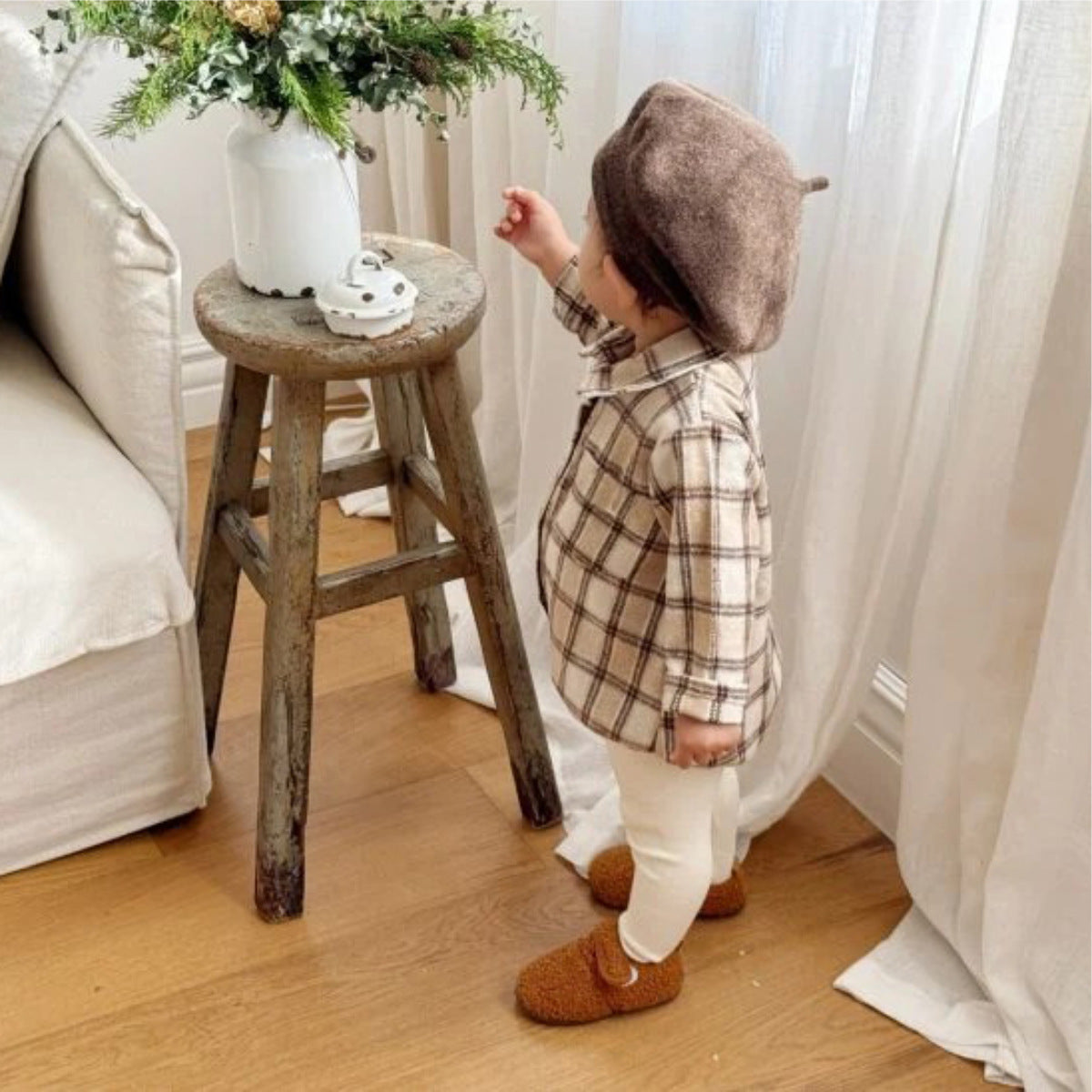 長袖ロンパース 長袖ロンパース チェック シャツ襟 ボディスーツ【mh0011633】