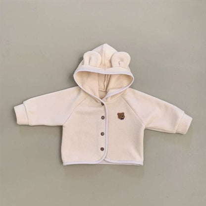 ショートコート・ジャケット・ジャンパー Milk Tea / 73cm 長袖くま耳フーディブルゾン | ベアくま刺繍 | ボアアウター【mh0011498】