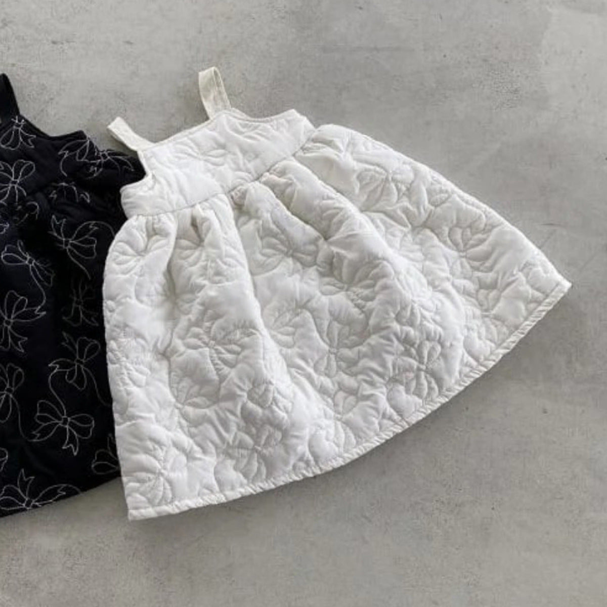 ノースリーブワンピース Milk White / 73cm Checkered Bow Padded Bib Skirt チェック柄 リボン 中綿 ジャンパースカート【mh0011938】