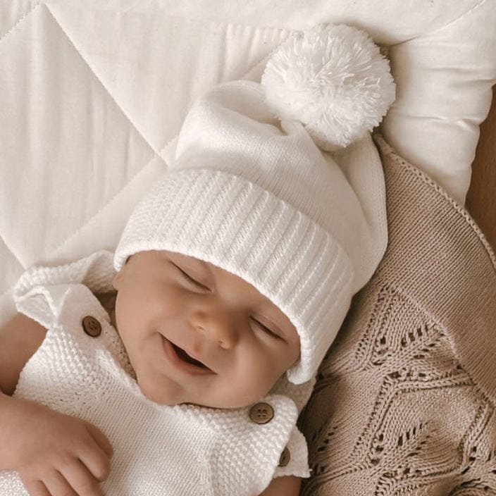 ノースリーブロンパース Milky White Hat / One Size ニットロンパース+ボンボンニット帽子 2点セット【mh0011140】