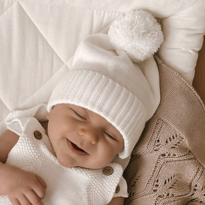 ノースリーブロンパース Milky White Hat / One Size ニットロンパース+ボンボンニット帽子 2点セット【mh0011140】