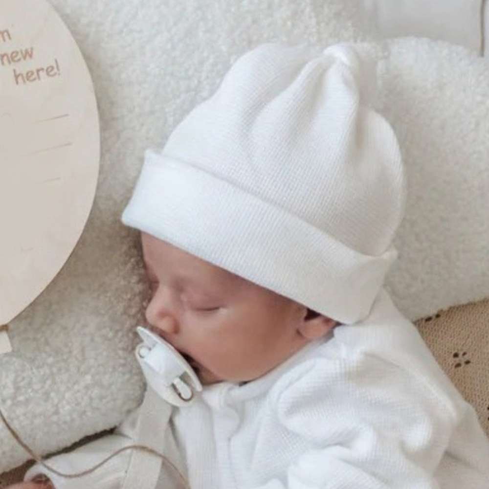 長袖ロンパース Milky White pointed Hat / One Size 長袖足つきロンパース | ワッフルリブ | 斜めジップくま耳帽セット【mh0011499】