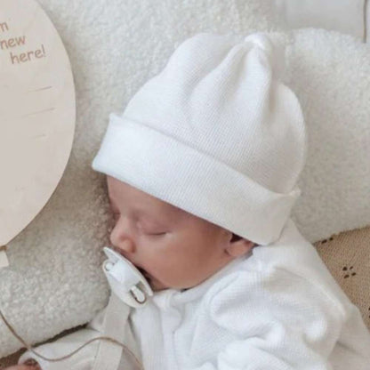 長袖ロンパース Milky White pointed Hat / One Size 長袖足つきロンパース | ワッフルリブ | 斜めジップくま耳帽セット【mh0011499】