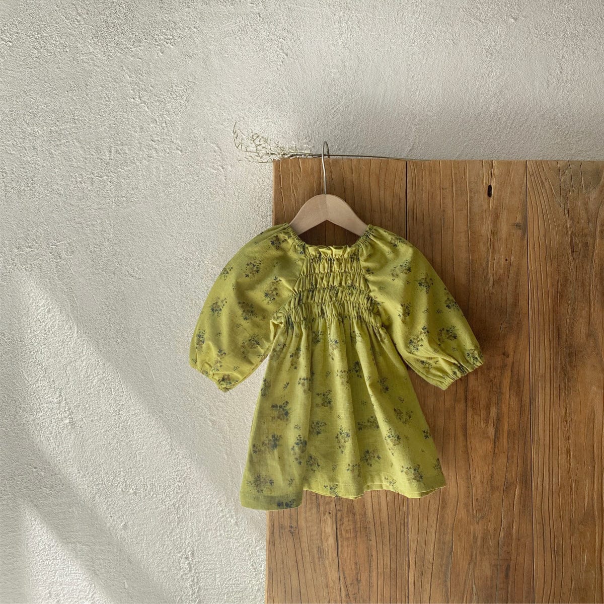 長袖ワンピース Mustard Yellow / 73cm ベビーワンピース フラワープリント長袖パフスリーブスモックワンピース【mh0009035】