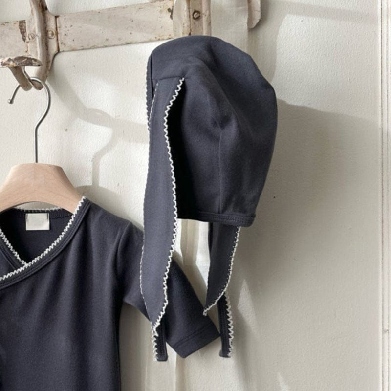 長袖ロンパース Navy Blue Hat / One Size フロントリボンロンパース 足つきデザイン コットン新生児カバーオール【mh0010893】