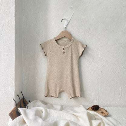 半袖ロンパース Oatmeal / 66cm メロウフリル半袖ロンパース【mh0010001】