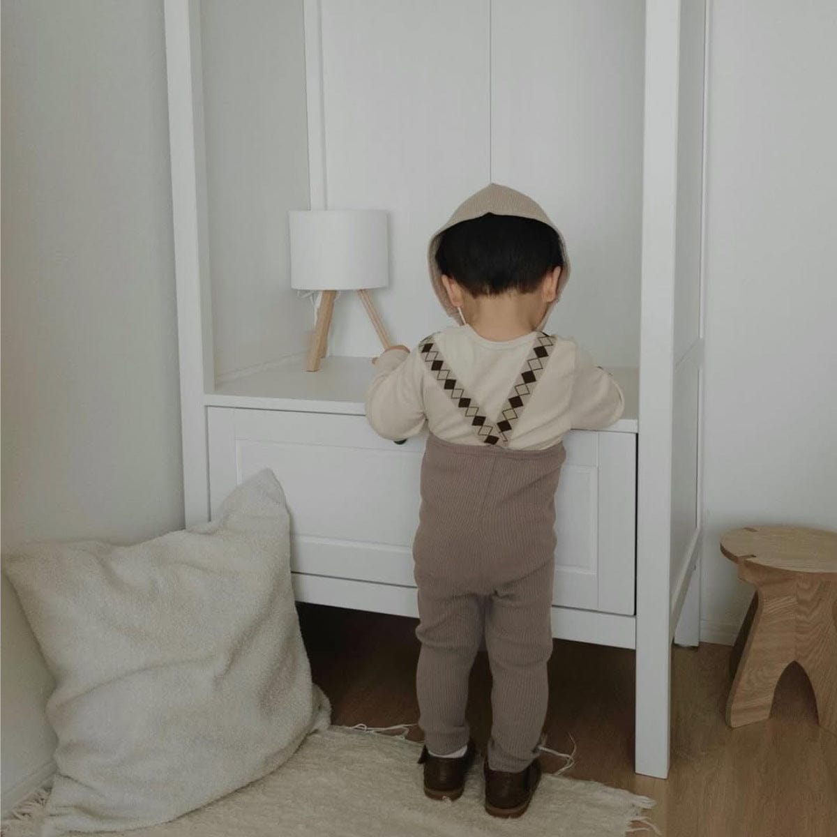 サロペットパンツ・サスペンダーパンツ Oatmeal / 73cm ダイヤチェックサスペンダーリブレギンスパンツ【mh0011139】