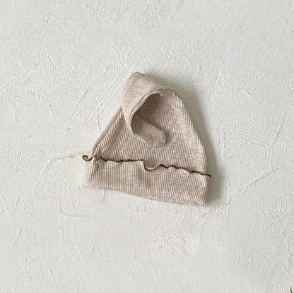 半袖セットアップ Oatmeal hat / One Size メロウフリルワッフル半袖肌着+ハイウエストパンツ/とんがりキャップ帽子【mh0009992】