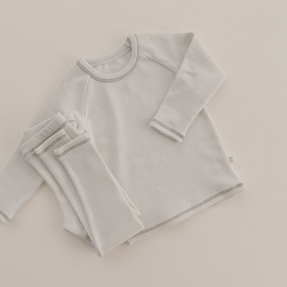 長袖セットアップ Off-white / 73cm Long Sleeve Tee + Pants Bunny Ear Hat 長袖Tシャツ + ハイウエストパンツ うさ耳帽子【mh0012246】