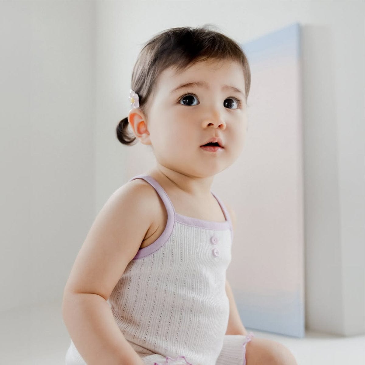 半袖セットアップ Off-white camisole / 66cm フリル半袖Tシャツ+キャミソール+パンツセットアップ 3点セット【mh0009853】