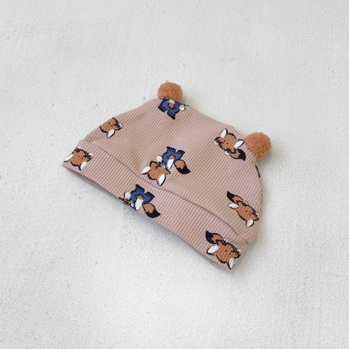 長袖ロンパース One size / Gray-pink hat ワッフルアニマルロンパース+耳つきニット帽セット【mh0011132】