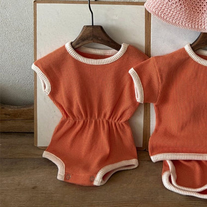 ノースリーブロンパース Orange / 66cm バイピングノースリーブウェストマークロンパース【mh0009663】