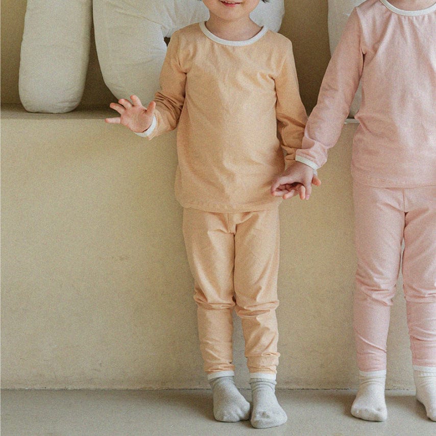 長袖パジャマ Orange / 73cm パイピング長袖トップス+パンツセットアップ 2点セット【mh0011134】