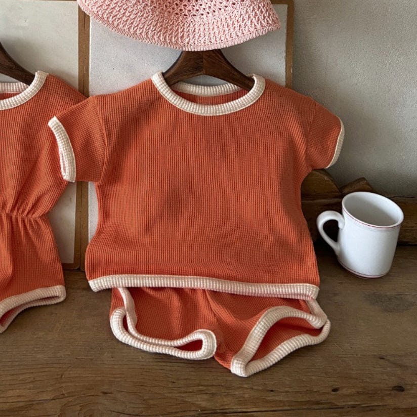 半袖セットアップ Orange / 73cm 半袖セットアップ 2点セット バイピングTシャツ+ショートパンツ【mh0009660】