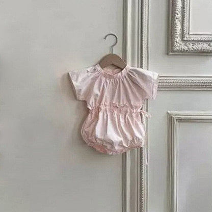 半袖ロンパース Pink / 12M/80cm ベビー ウエストマーク 半袖 ロンパース ピンク ベージュ ガールズ【mh0002089】