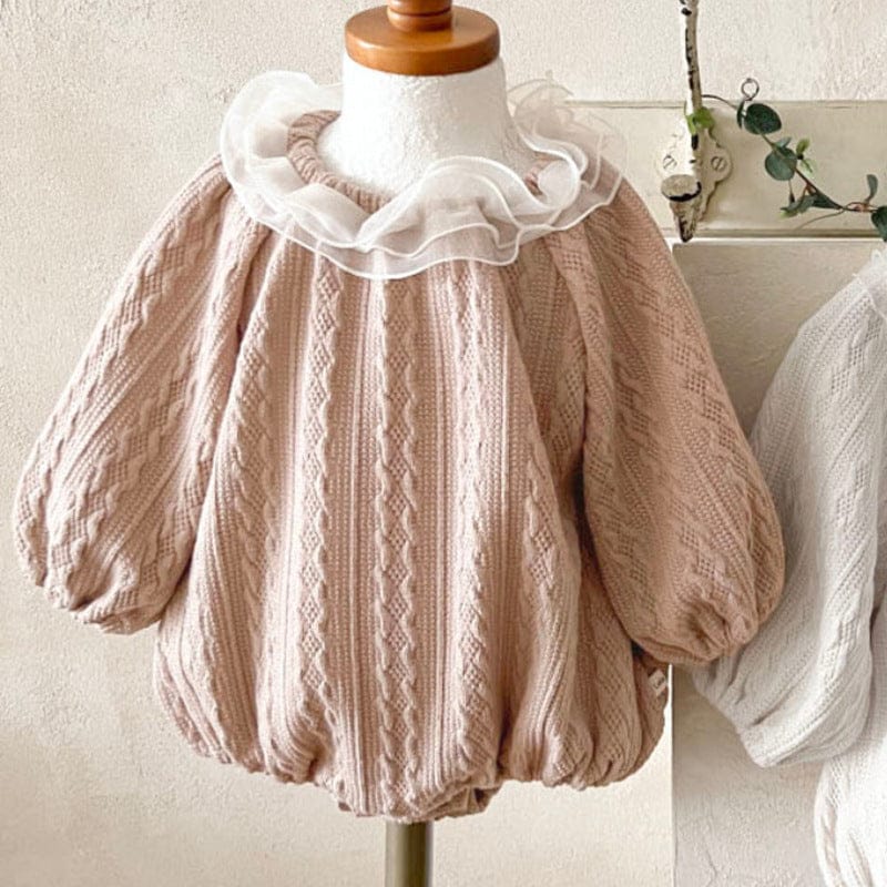 長袖ロンパース Pink / 66cm ラッフルフリル襟ジャカード長袖ロンパース【mh0011119】