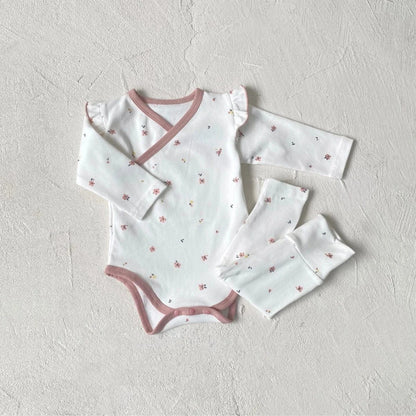 ロンパースセットアップ Pink / 6M  66CM ベビーセットアップ 2点セット フラワープリント肌着ボディスーツ+ハイウェストレギンスパンツ【mh0007950】