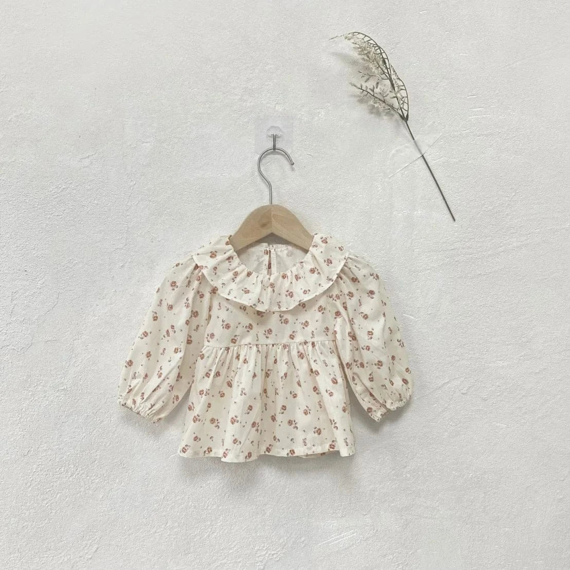 長袖シャツ・ブラウス Pink / 73cm ベビートップス フラワー小花柄プリントサークルフリル襟長袖パフスリーブチュニックブラウス 3カラー【mh0007082】