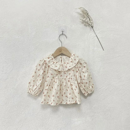 長袖シャツ・ブラウス Pink / 73cm ベビートップス フラワー小花柄プリントサークルフリル襟長袖パフスリーブチュニックブラウス 3カラー【mh0007082】