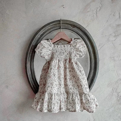 半袖ワンピース Pink / 73cm 6-9M ベビーワンピース 半袖パフスリーブ シャーリング サマードレス フラワー花柄プリント 3カラー【mh0005345】