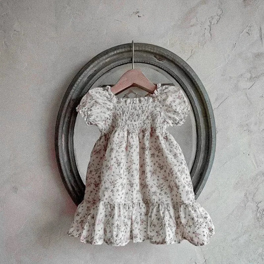 半袖ワンピース Pink / 73cm 6-9M ベビーワンピース 半袖パフスリーブ シャーリング サマードレス フラワー花柄プリント 3カラー【mh0005345】