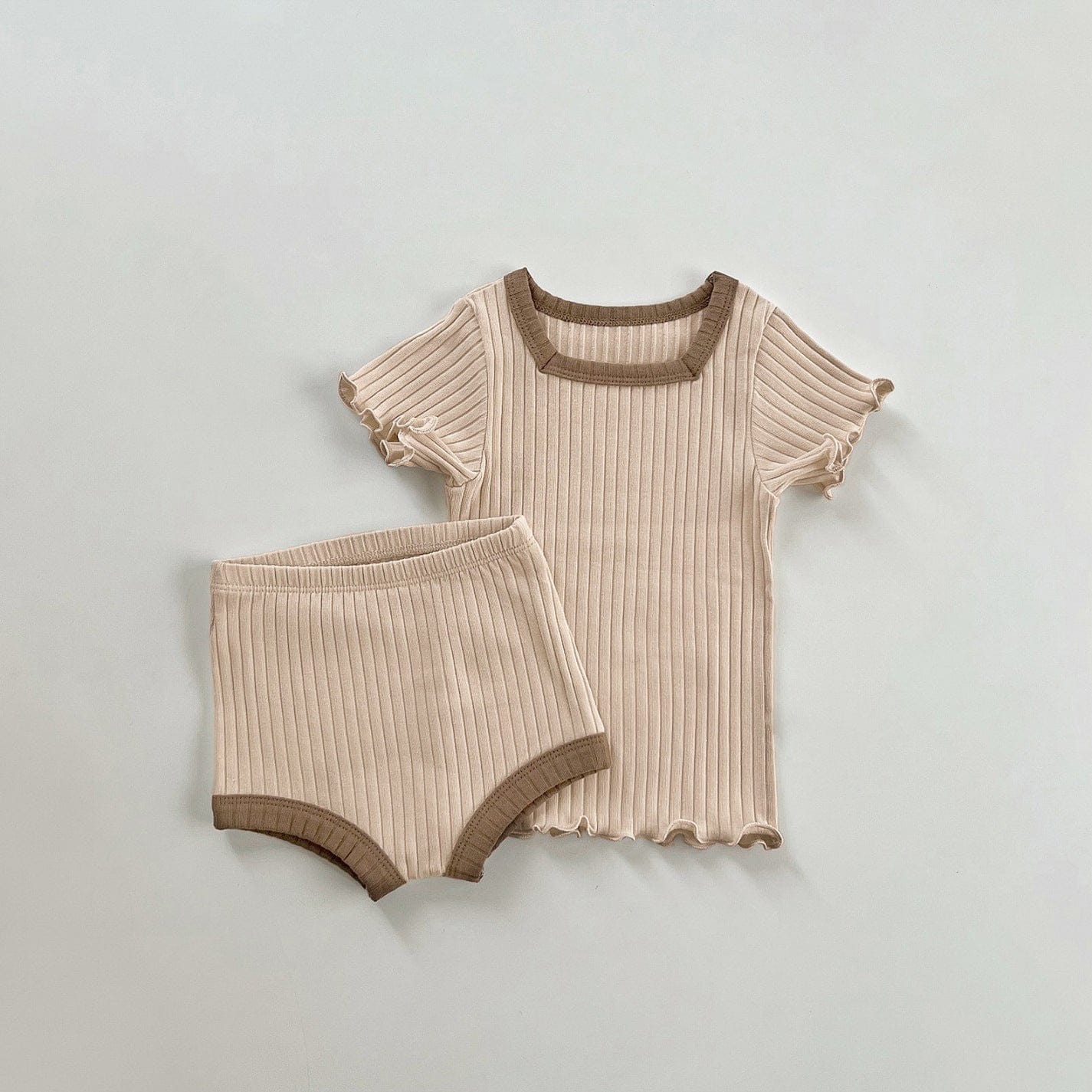 半袖セットアップ Pink apricot suit / 66cm スクエアネック半袖Tシャツ+ブルマパンツ+リボンヘアバンドセットアップ 3点セット【mh0010007】