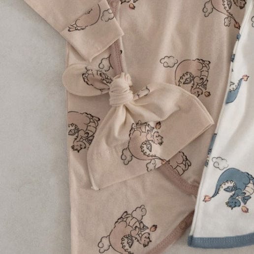 長袖ロンパース Pink dinosaur hat / One Size ベビーロンパース 恐竜ダイナソープリント長袖コンビ肌着+とんがり帽子セット【mh0009032】