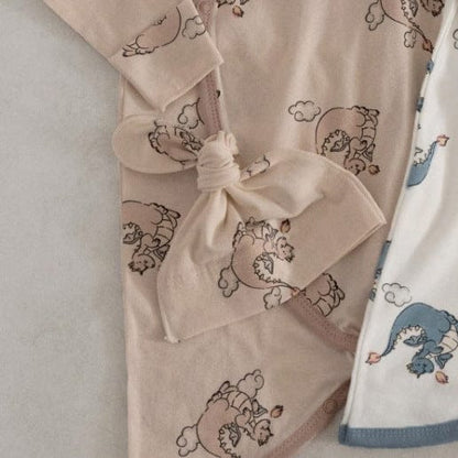 長袖ロンパース Pink dinosaur hat / One Size ベビーロンパース 恐竜ダイナソープリント長袖コンビ肌着+とんがり帽子セット【mh0009032】