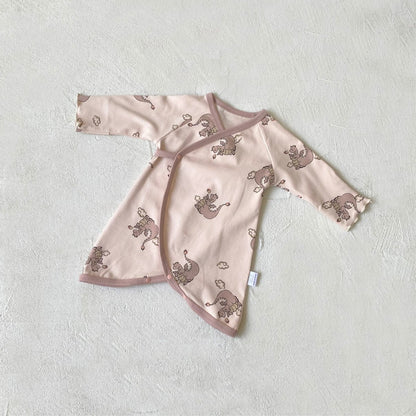 長袖ロンパース Pink dinosaur jumpsuit / 66cm ベビーロンパース 恐竜ダイナソープリント長袖コンビ肌着+とんがり帽子セット【mh0009032】