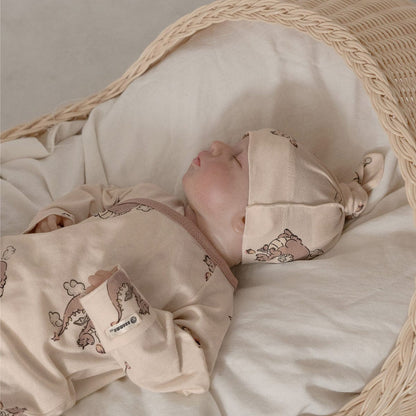 長袖ロンパース Pink Dinosaur Set (Jumpsuit + Hat) / 66cm ベビーロンパース 恐竜ダイナソープリント長袖コンビ肌着+とんがり帽子セット【mh0009032】