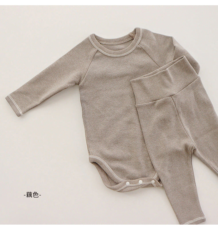ロンパースセットアップ Pink Gray / 59cm Long Sleeve Romper + Pants Bunny Ear Hat 長袖 ロンパース + ハイウェストパンツ うさ耳帽子