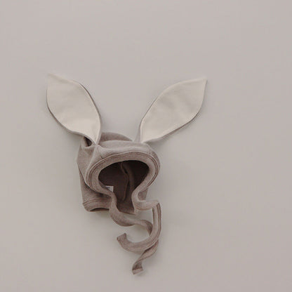 ロンパースセットアップ Pink Gray Hat / 59cm Long Sleeve Romper + Pants Bunny Ear Hat 長袖 ロンパース + ハイウェストパンツ うさ耳帽子