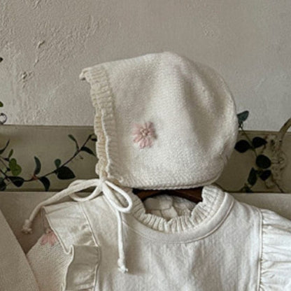 長袖ロンパース Pink Hat / One Size ぷっくり刺繍フラワーニットロンパース メロウ 長袖ベビーカバーオール【mh0010894】