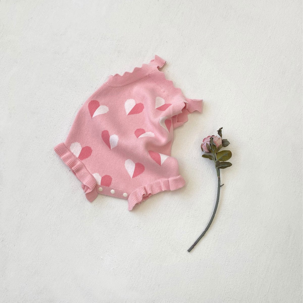 ノースリーブロンパース Pink one-piece hagi / 66cm ハートジャガードニットロンパース+ヘアバンドセット【mh0011131】