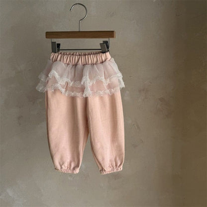 長袖セットアップ Pink Pants / 73cm チュールリボンセットアップ スウェットトップス+チュールスカートパンツ 2点セット【mh0010896】