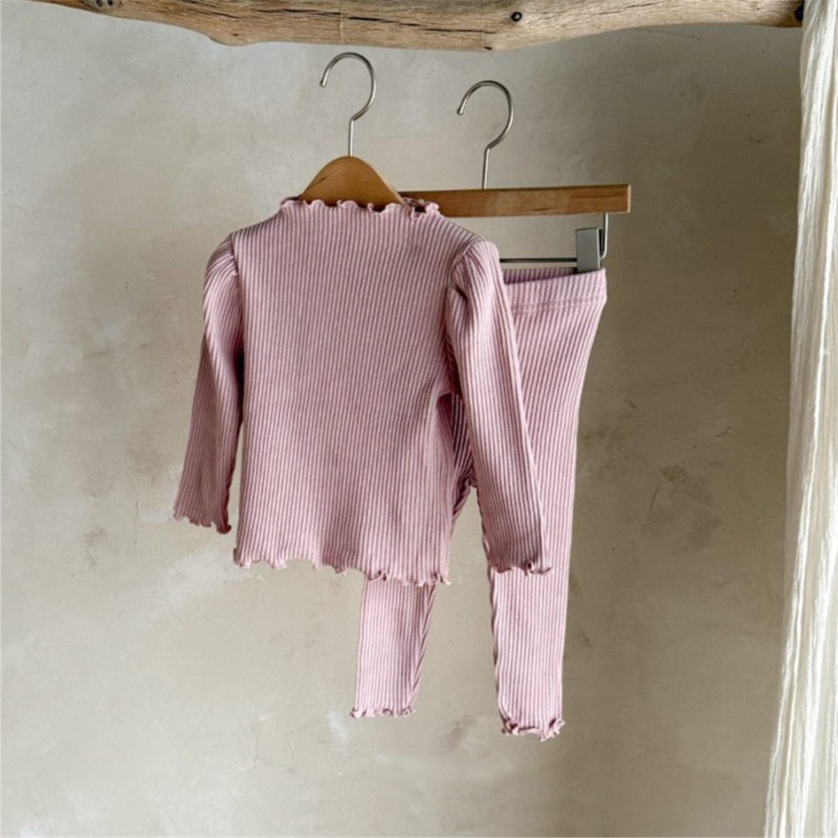 長袖セットアップ Pink Purple / 73cm リブメロウフリル長袖Tシャツ+レギンスパンツ【mh0010612】