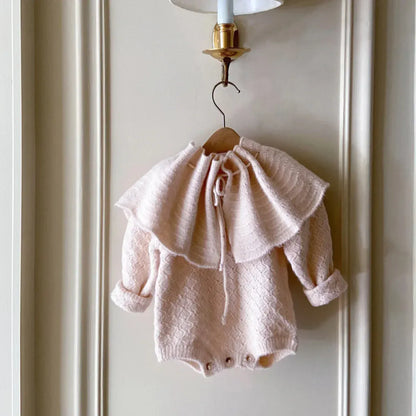長袖ロンパース pink set / 6M  66CM ベビーロンパースセット 長袖ニットボディスーツ+フリルショールケープ 2カラー【mh0006783】
