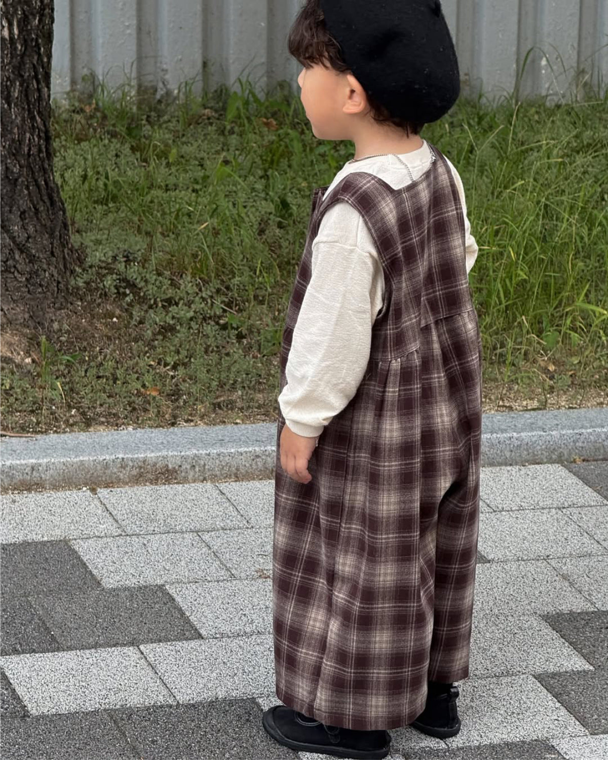 サロペットパンツ・サスペンダーパンツ Plaid Loose Bib Pants Jumpsuit チェック柄 ルーズ サロペット パンツ【mh0011941】