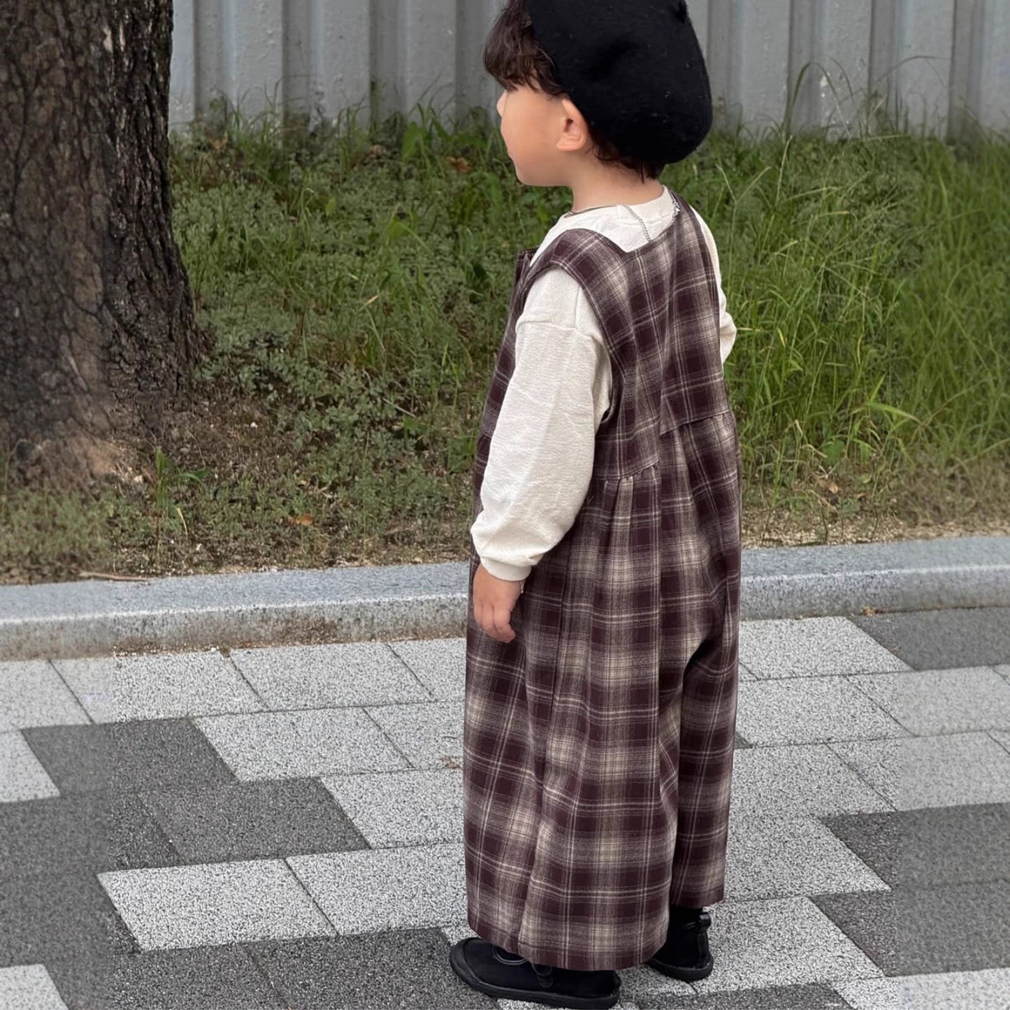 サロペットパンツ・サスペンダーパンツ Plaid Loose Bib Pants Jumpsuit チェック柄 ルーズ サロペット パンツ【mh0011941】