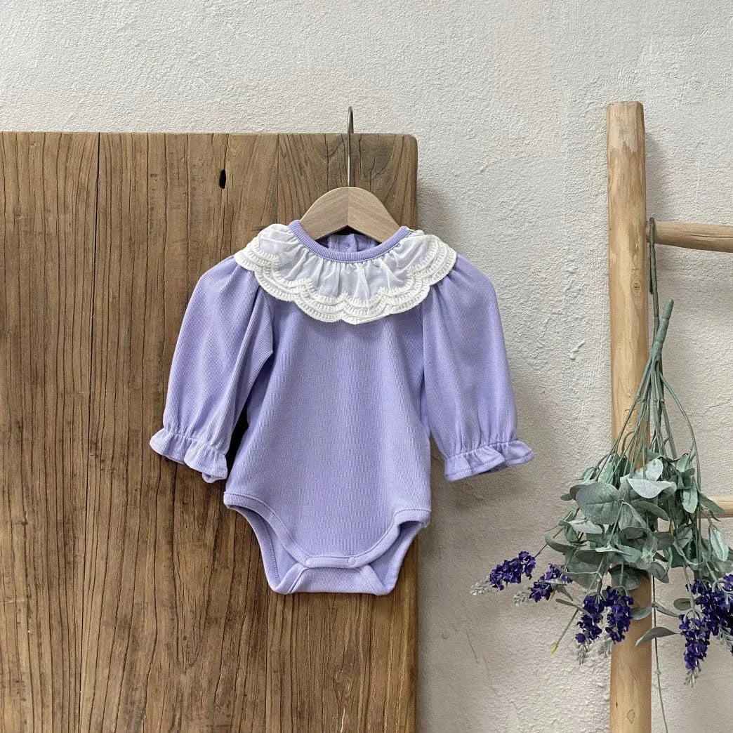 長袖ロンパース Purple / 6M  66CM ベビーロンパース ダブルレース襟長袖ボディスーツ 2カラー【mh0006909】