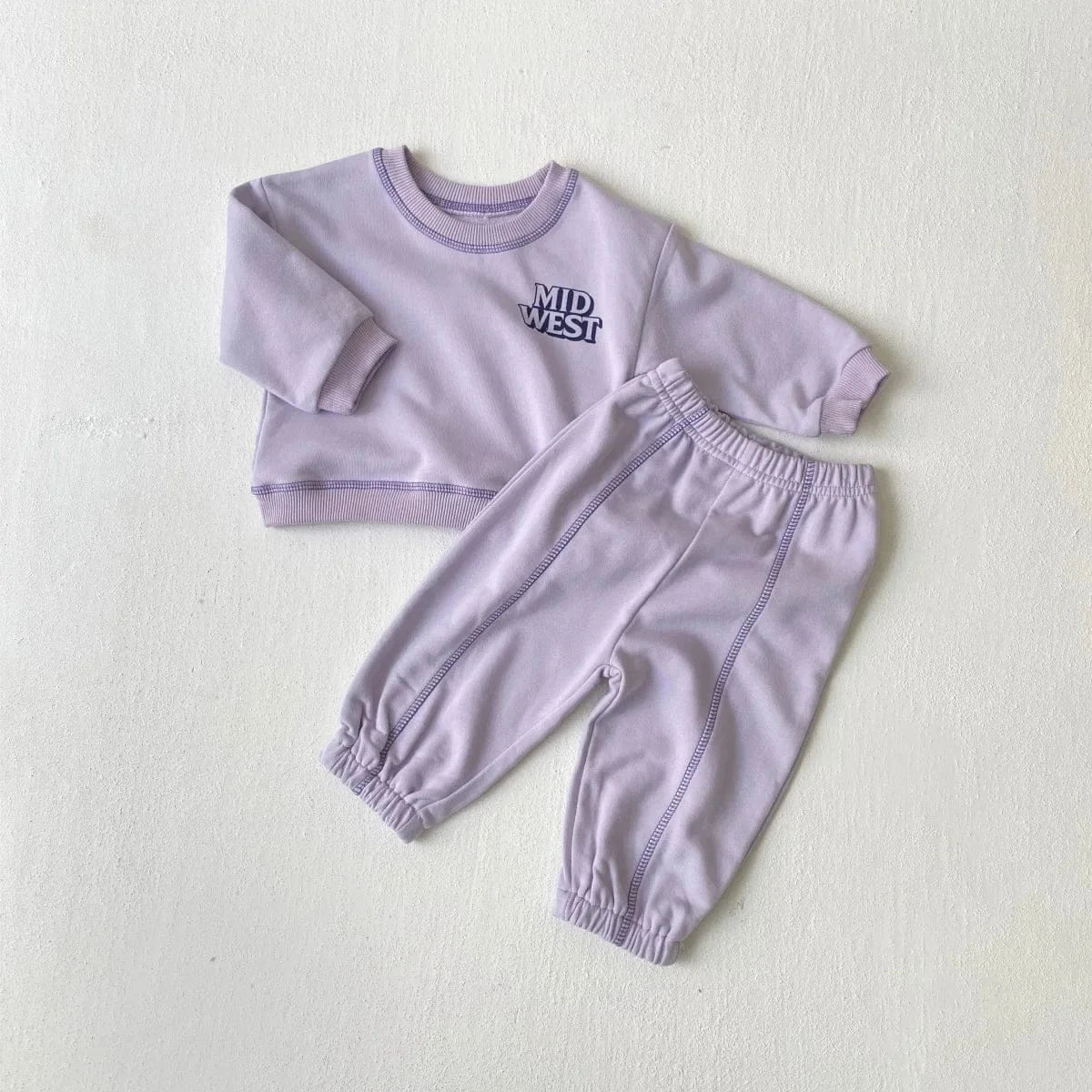長袖セットアップ Purple / 73cm 6-9M ベビーセットアップ 2点セット レターロゴワンポイントスウェットトレーナー+スウェットパンツ 2カラー【mh0007228】