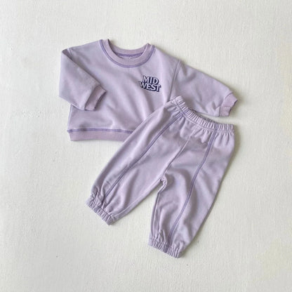 長袖セットアップ Purple / 73cm 6-9M ベビーセットアップ 2点セット レターロゴワンポイントスウェットトレーナー+スウェットパンツ 2カラー【mh0007228】