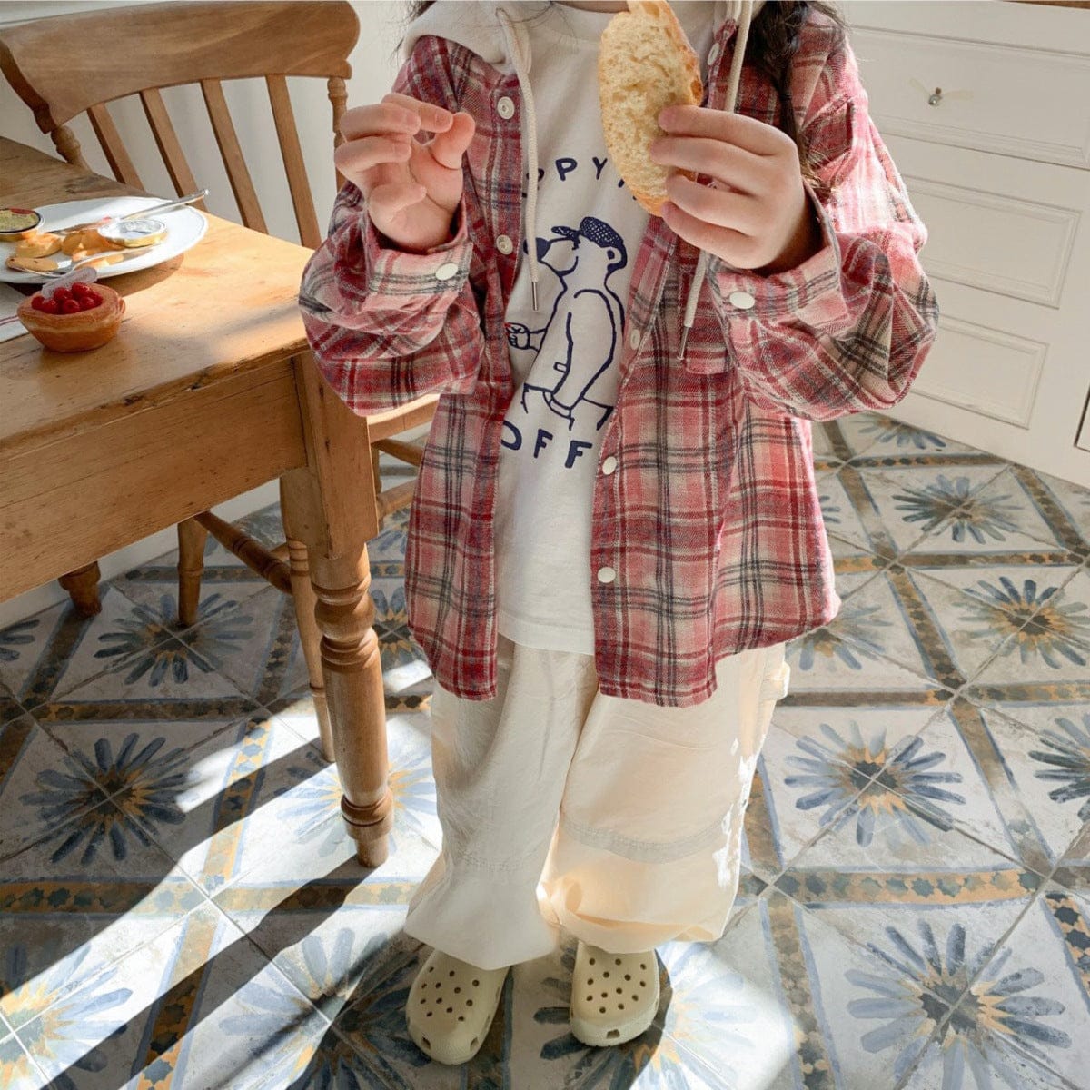 ショートコート・ジャケット・ジャンパー Red / 90cm フード付きチェックシャツジャケット【mh0011112】