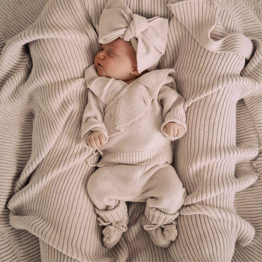 長袖セットアップ Set (cardigan + pants + headband) / 66cm フリルカーディガン ロングパンツ ヘアバンド 3点セット セットアップ【mh0011353】