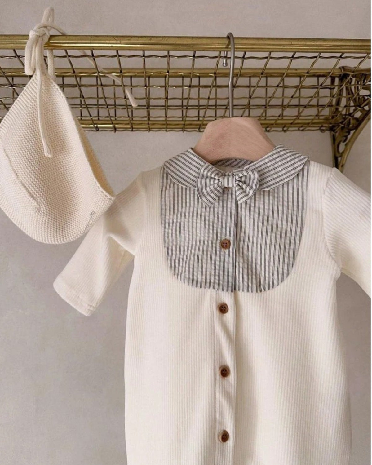 長袖ロンパース Splicing Foot Wrap Jumpsuit 切替デザイン 足つき ロンパース【mh0011937】