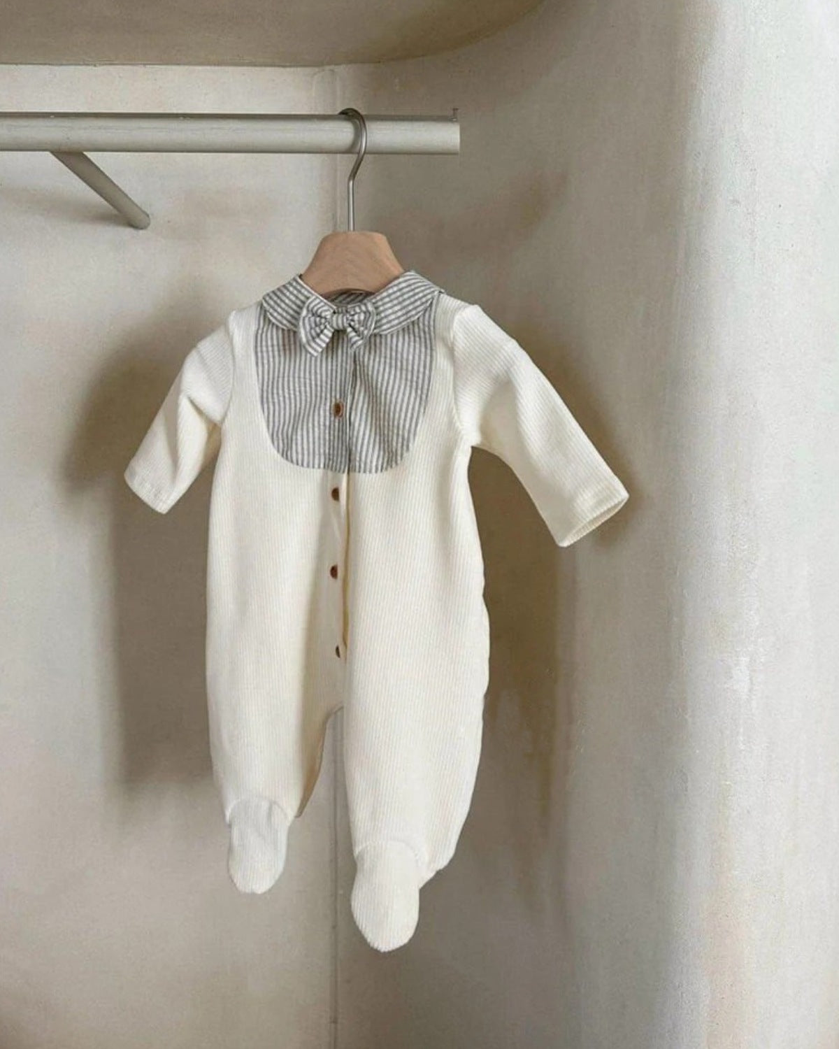 長袖ロンパース Splicing Foot Wrap Jumpsuit 切替デザイン 足つき ロンパース【mh0011937】