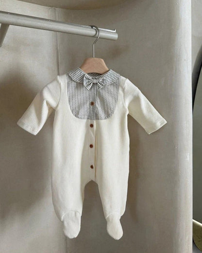 長袖ロンパース Splicing Foot Wrap Jumpsuit 切替デザイン 足つき ロンパース【mh0011937】